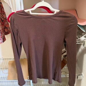 Old Navy Long Sleeve Ribbed Top in Chocolate Brown